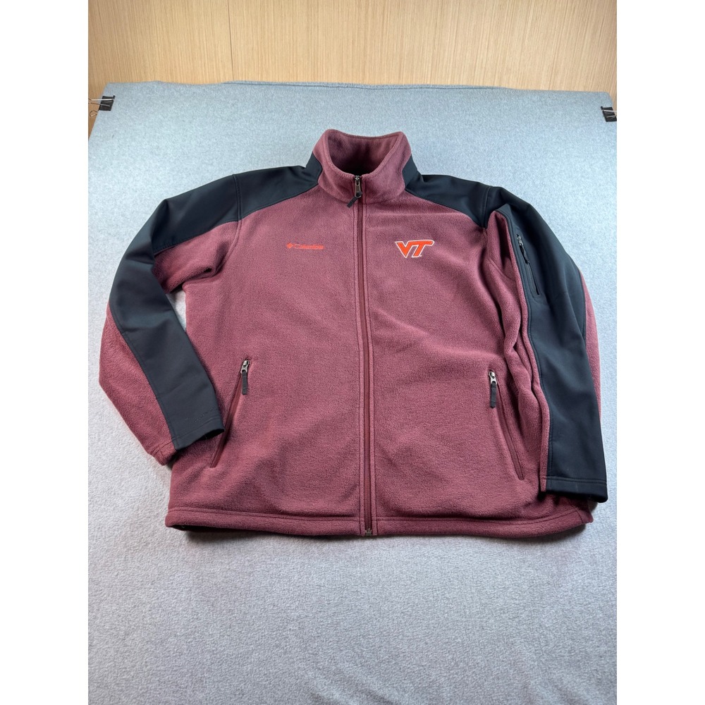 Columbia Virginia Tech Hokies Mens XL Fleece Jacket Omni-Shield Maroon Black VT